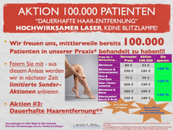 Dauerhafte Haarentfernung mittels Laser, Angebot 100.000 Patienten